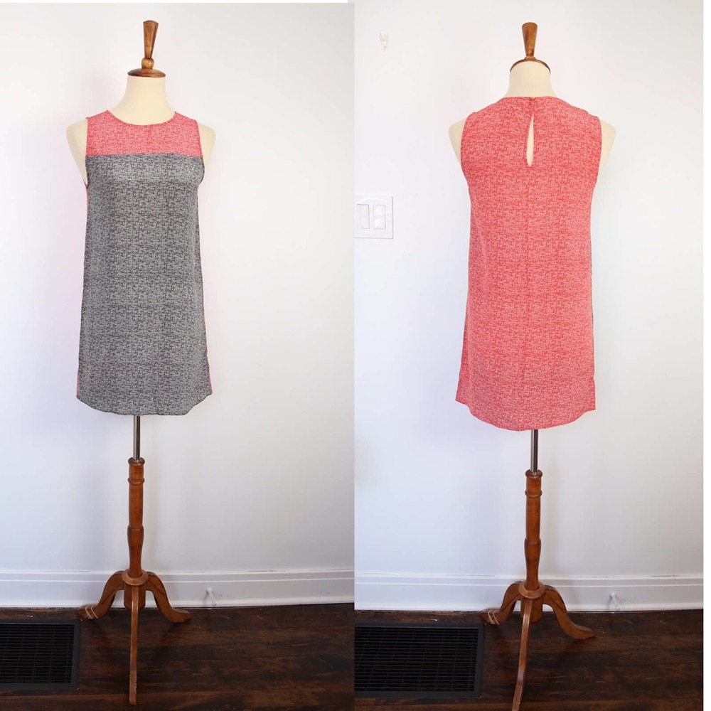 Joie womens red and black color block shift dress 100% silk Size Small
